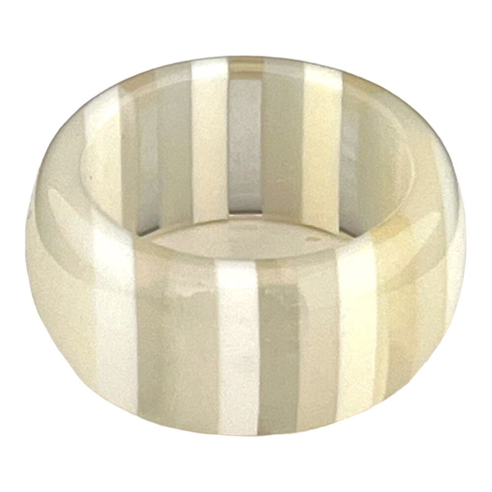 Vintage 1970s Lucite Ring Neutral Toned Striped Band Chunky Mod Statement - 13S
